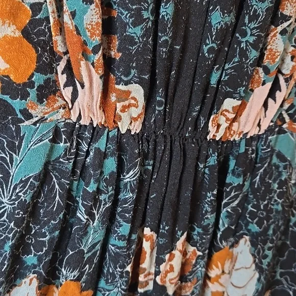 Free People Teal Floral Long Sleeve Blouse EUC - Picture 9 of 9